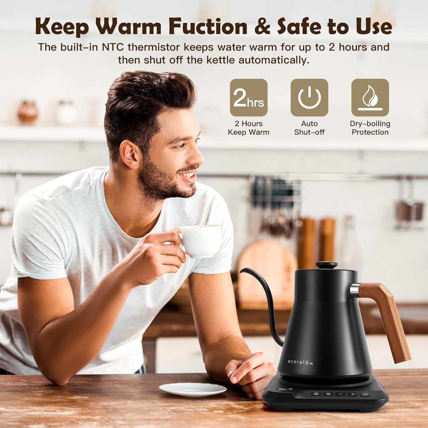 Gooseneck Electric Kettle, ±1℉ Temperature Control Pour over Kettle for Coffee, Tea & Water, Stainless Steel 1200 W Keep Warm OLED Display 1 L (Black)
