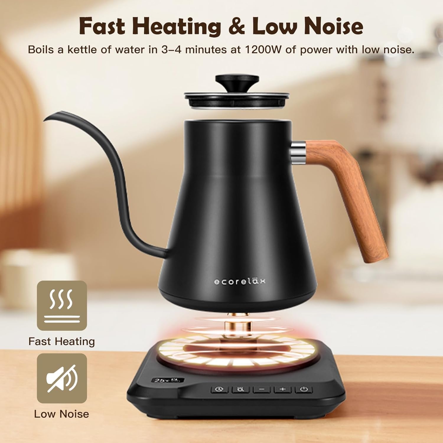 Gooseneck Electric Kettle, ±1℉ Temperature Control Pour over Kettle for Coffee, Tea & Water, Stainless Steel 1200 W Keep Warm OLED Display 1 L (Black)